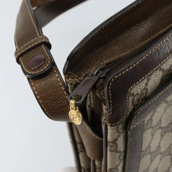 GUCCI GG Supreme Web Sherry Line Bag PVC Beige Gold 56 02  GUCCI GG Supreme Web Sherry Line Bag PVC Beige Gold 14 01 4085 Auth 151002